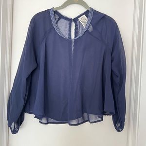 Free People Sheer Open Back Navy Blouse S